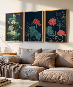 Ensemble d’impressions artistiques de fleurs de lotus dans différents styles