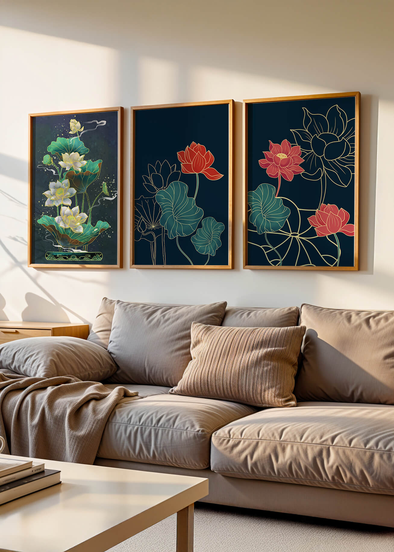 Ensemble d’impressions artistiques de fleurs de lotus dans différents styles