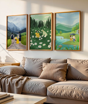 Set aus Drei Naturlandschaften mit Holzrahmen