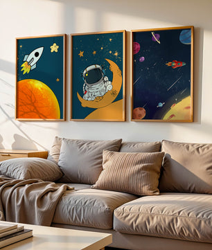 Ensemble d’images d’espace avec astronaute et fusée