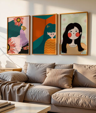 Illustrations modernes colorées sans cadre avec portraits