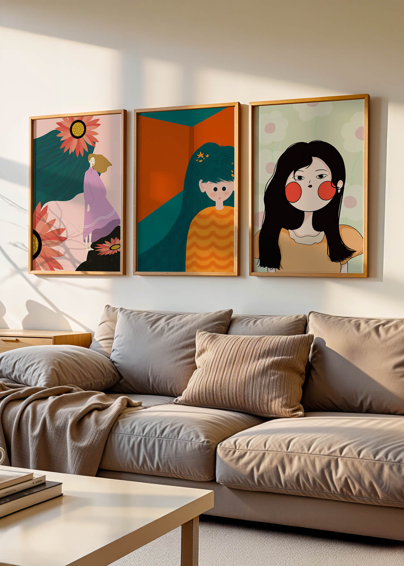 Illustrations modernes colorées sans cadre avec portraits
