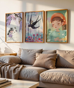 Décoration pour enfants : ensemble d'illustrations de filles et de nature