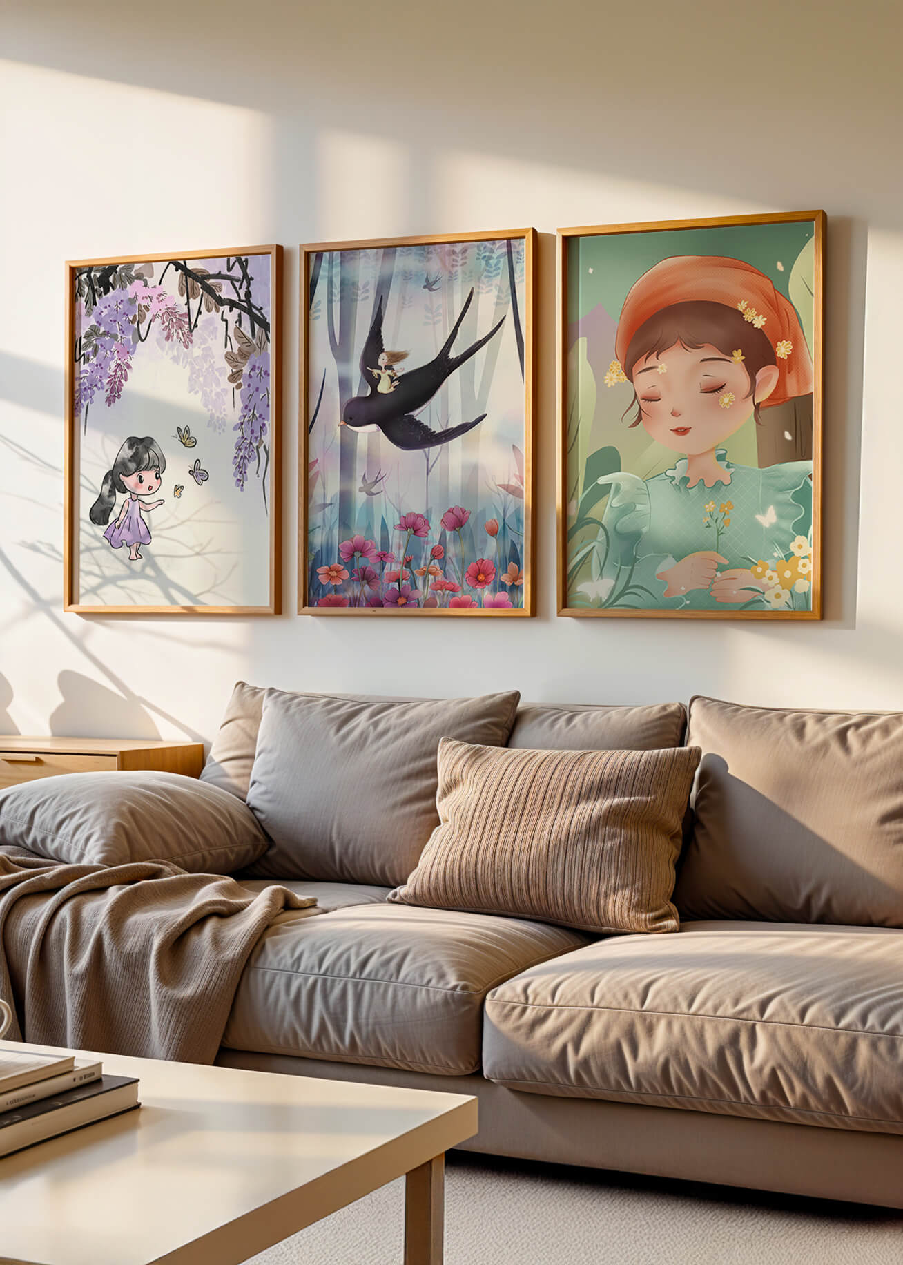 Décoration pour enfants : ensemble d'illustrations de filles et de nature