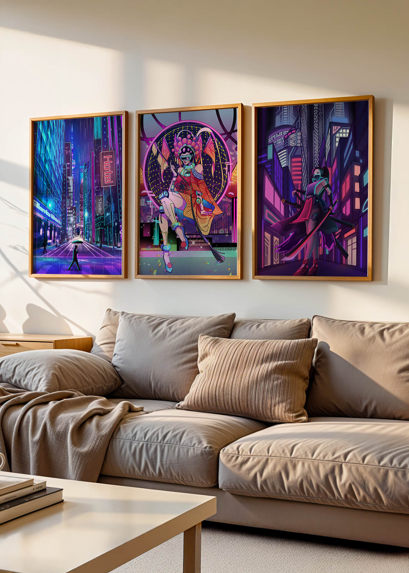 Neon-Futuristisches Triptychon rahmenlos