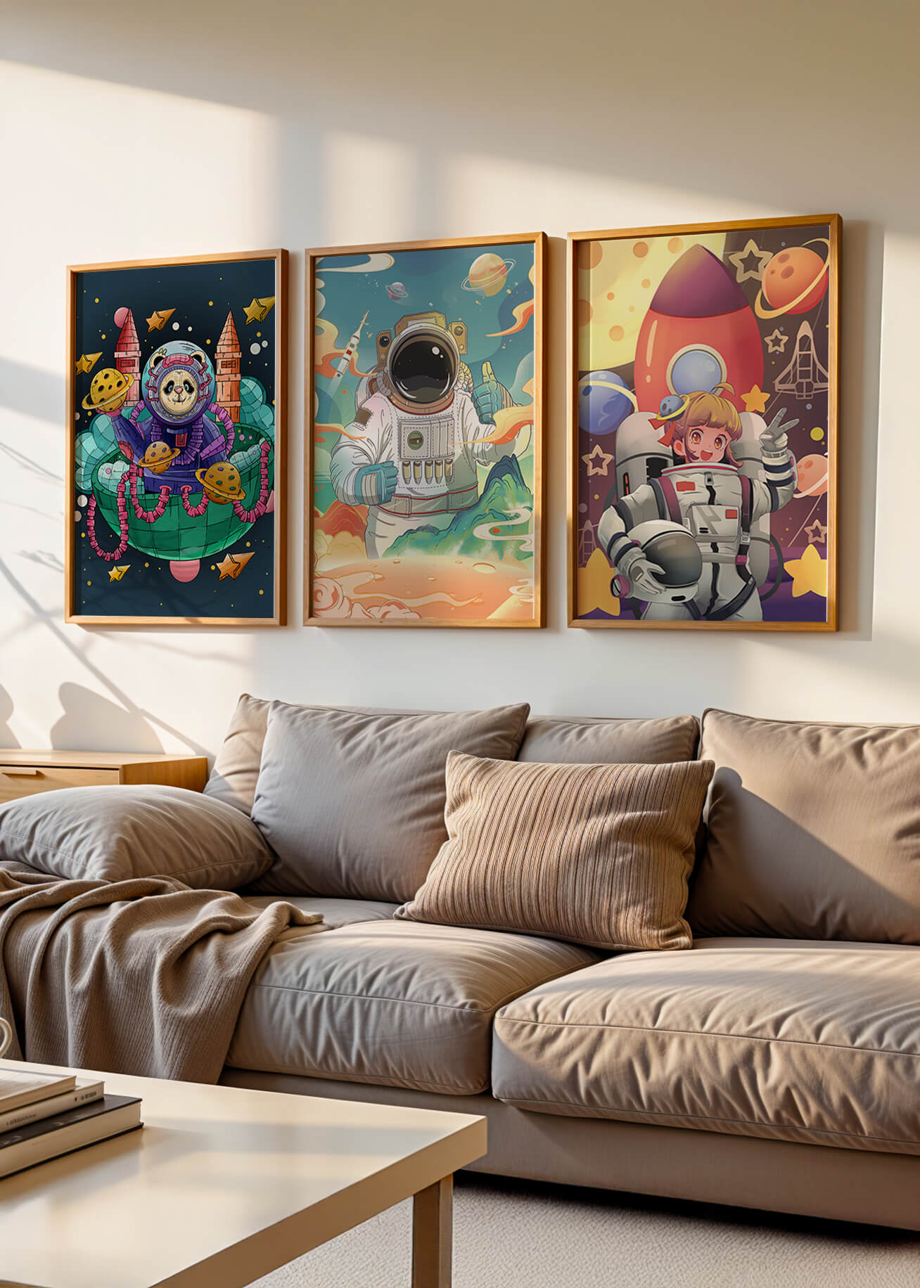 Coloridos diseños espaciales con temática de astronautas