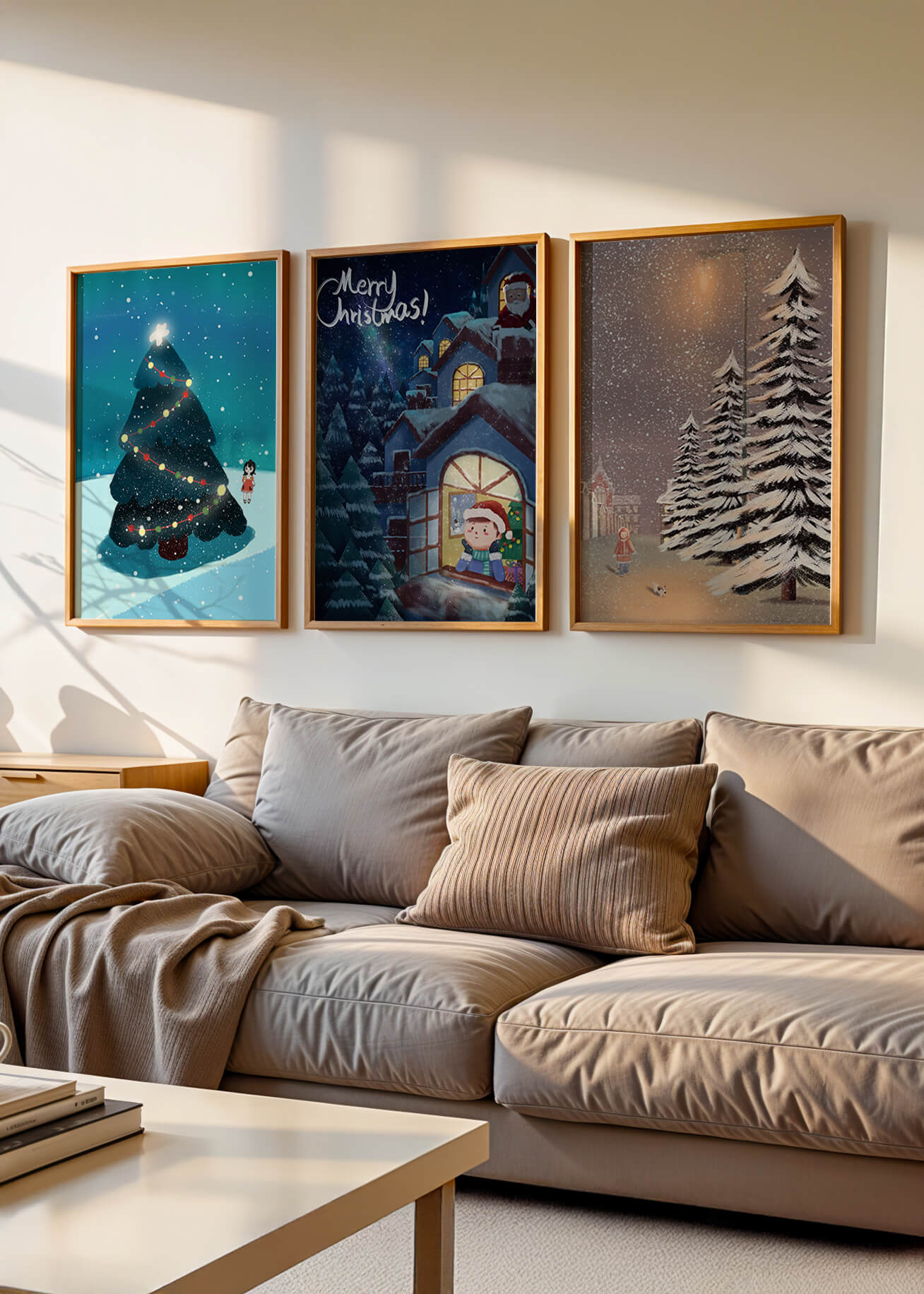 Decoración Navideña con Ilustraciones de Invierno y Ámbitos Festivos