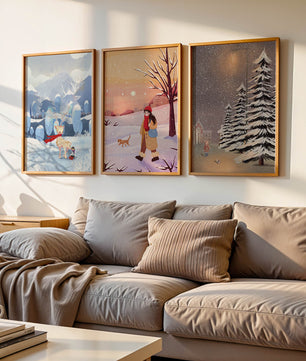 Dreier-Set mit Winterillustrationen in warmen und kalten Tönen