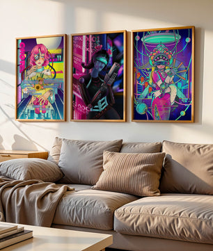 Ensemble d'affiches avec art de style cybernétique
