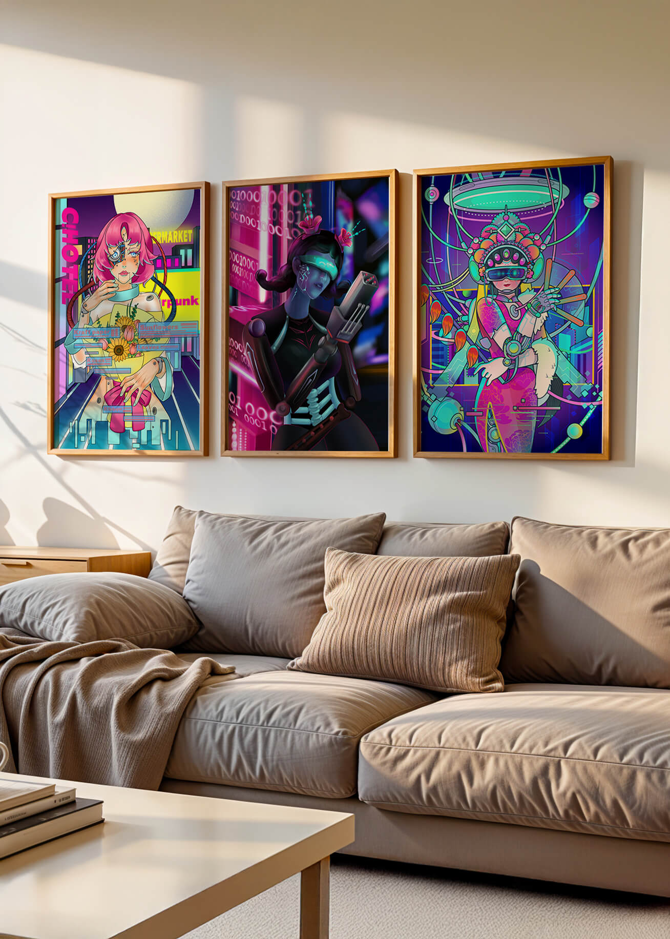 Ensemble d'affiches avec art de style cybernétique