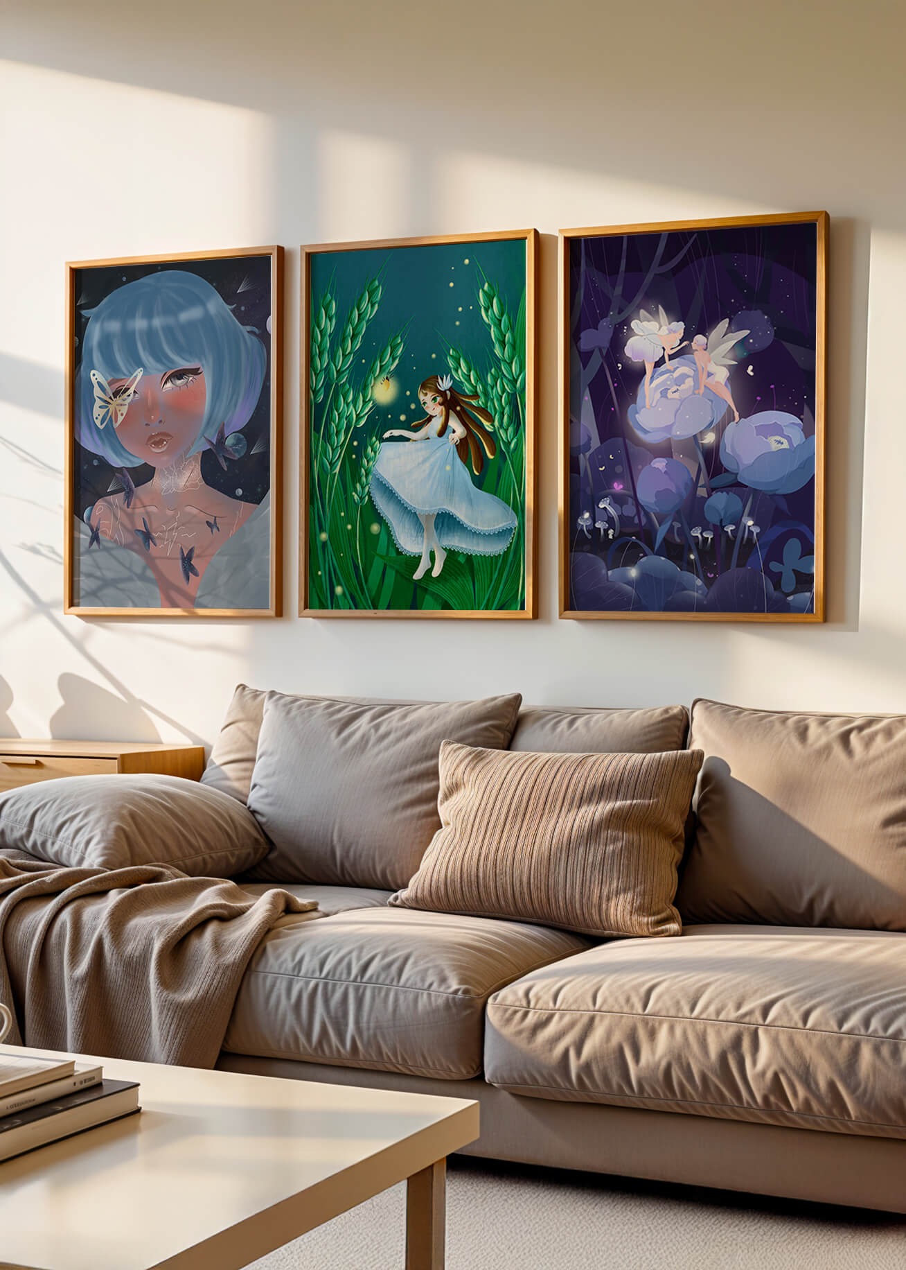 Set aus drei Kunstwerken mit Fantasymotiven