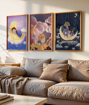 Ensemble de tableaux pour enfants avec lune et étoiles