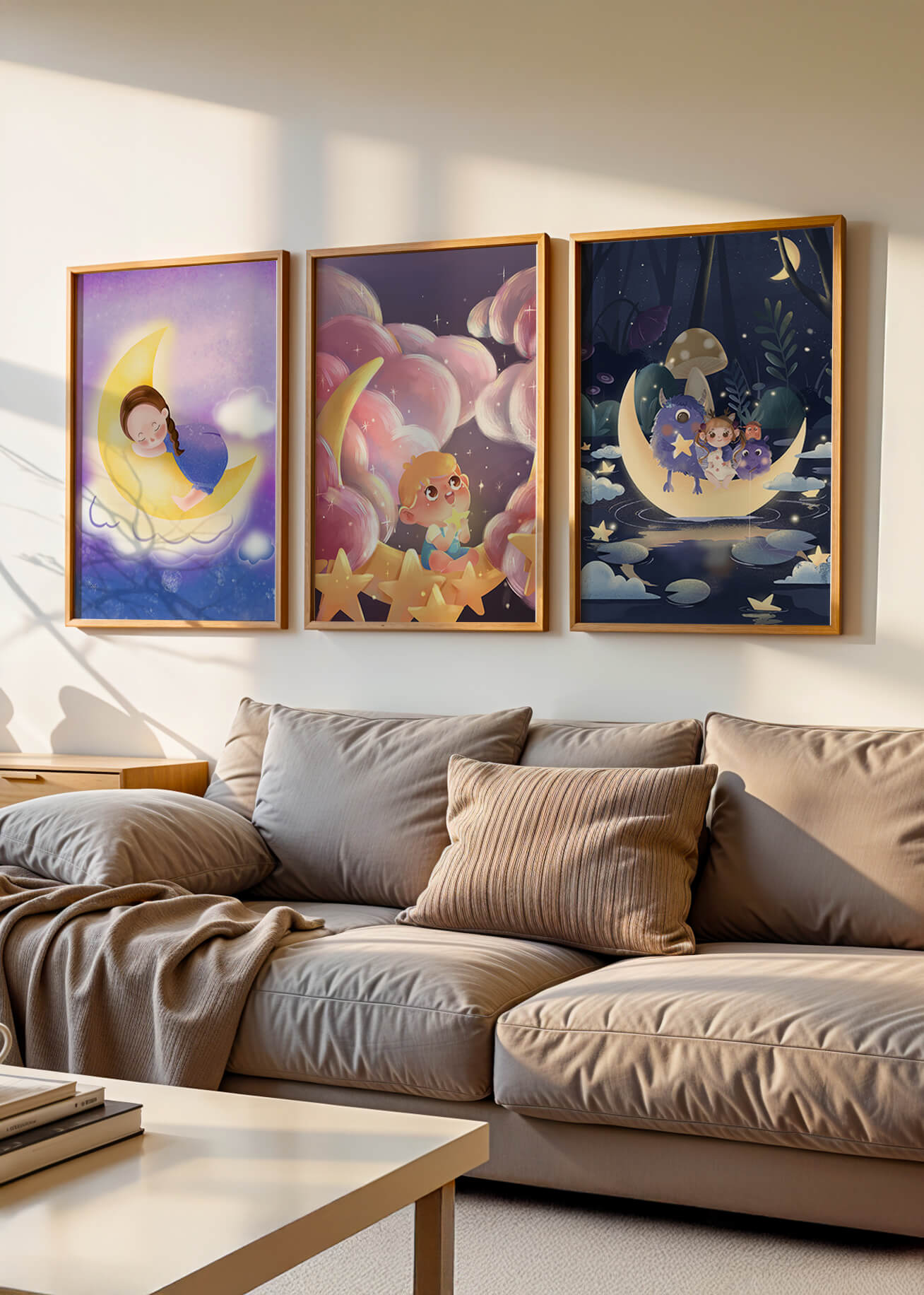 Conjunto De Cuadros Infantiles Con Luna Y Estrellas