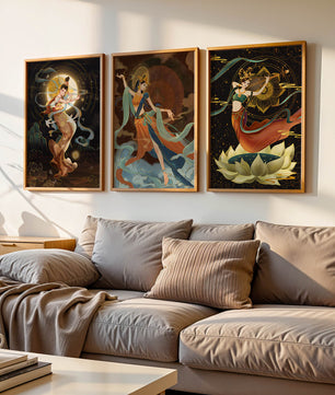 Art de divinités mythologiques dans un style oriental avec des détails dorés