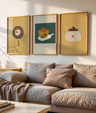 Trio de tableaux de cuisine aux motifs minimalistes et modernes