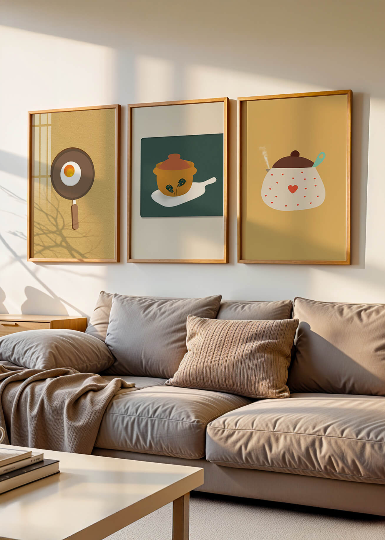 Trio de tableaux de cuisine aux motifs minimalistes et modernes