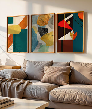 Art abstrait moderne avec des éléments géométriques et des détails dorés