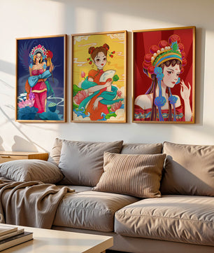 Illustrations de style asiatique avec des femmes en robes traditionnelles