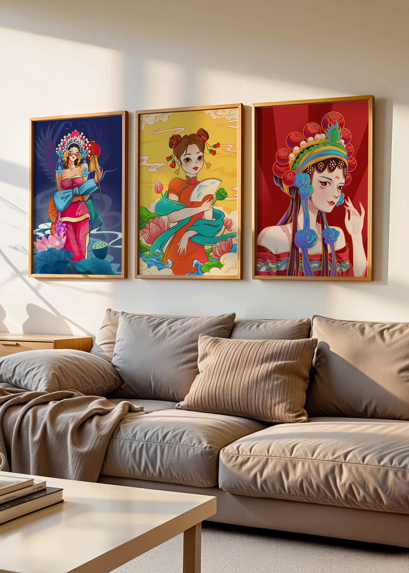 Illustrations de style asiatique avec des femmes en robes traditionnelles