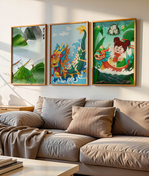 Art pour enfants avec des dragons et des éléments naturels dans un ton joyeux