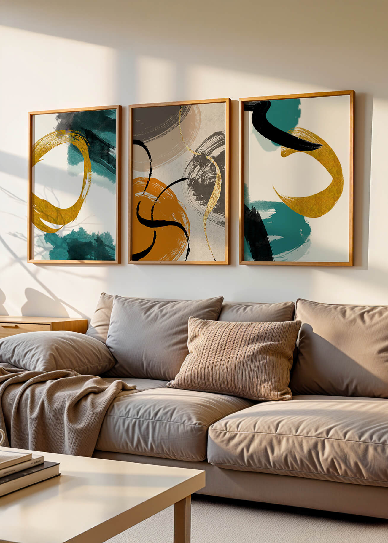 Arte Abstracto en Lienzos con Detalles Dorados