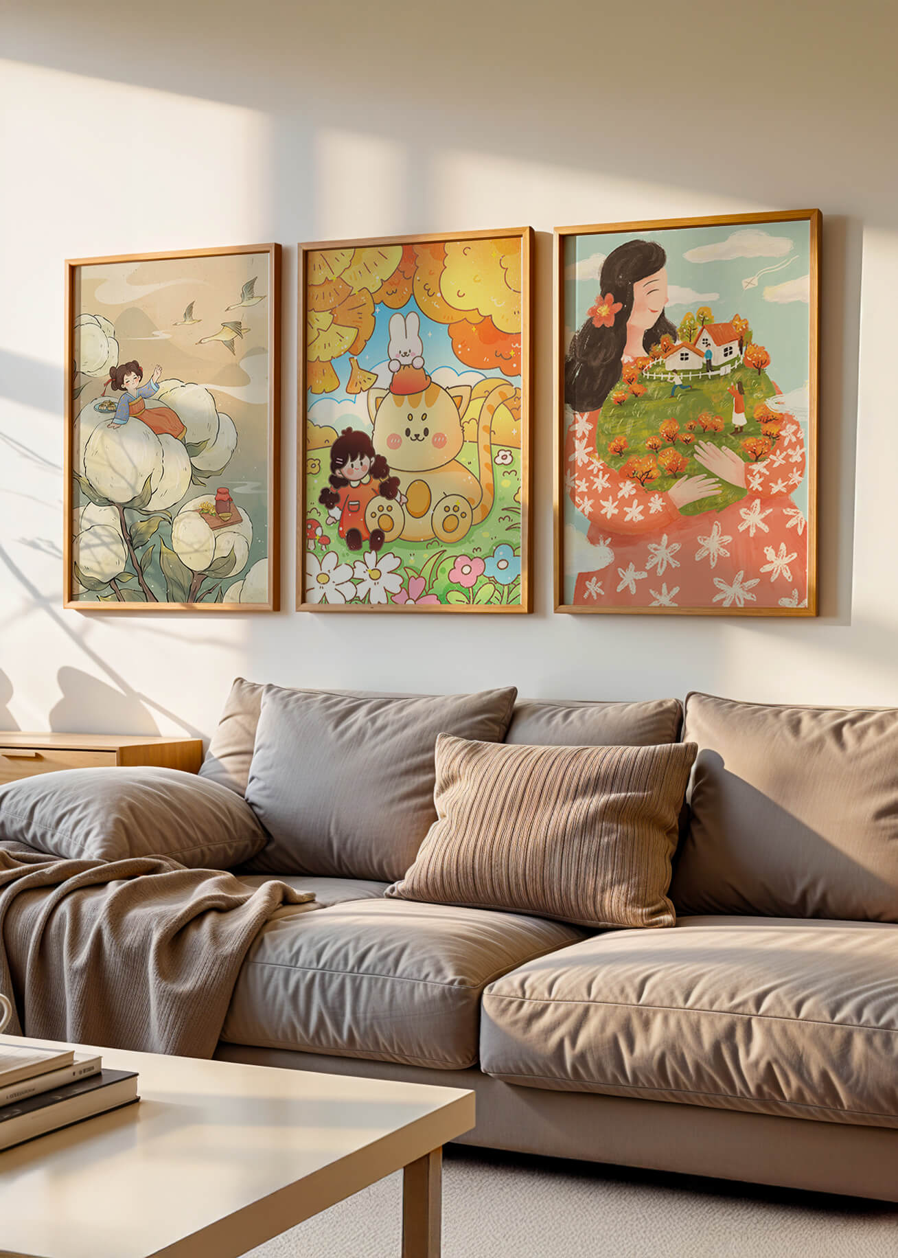 Art coloré pour enfants avec des dessins d'enfants et d'animaux dans des cadres en bois