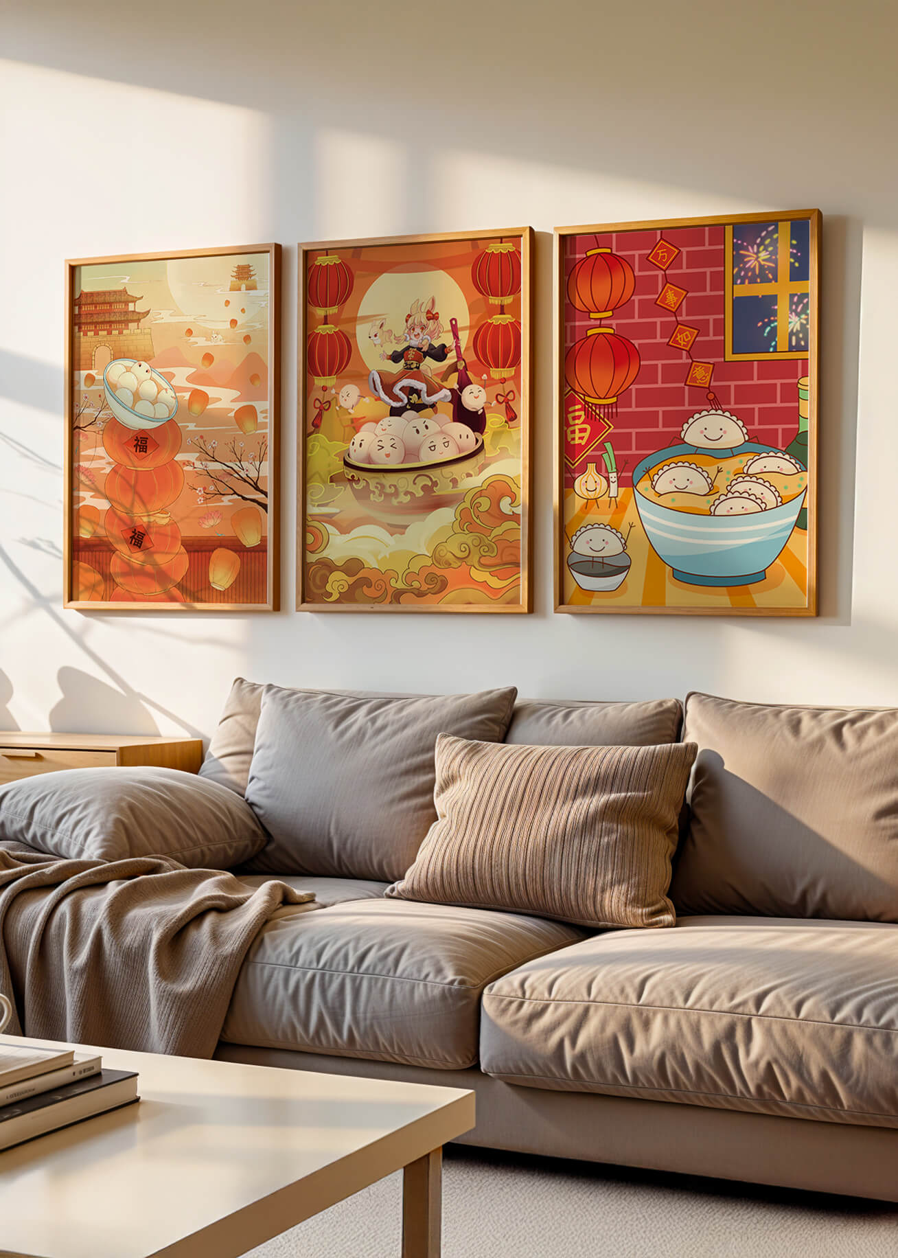 Illustrationen orientalischer Medien mit Festtagsmotiven und Kaninchen