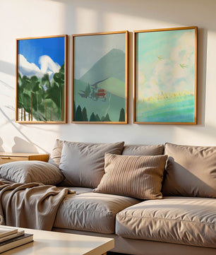 Jeu de trois œuvres d'art de paysage moderne sans cadre