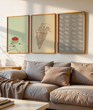 Trio d’affiches d’art moderne sur la nourriture