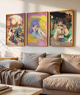 Ensemble d'illustrations d'anime aux designs joyeux et colorés