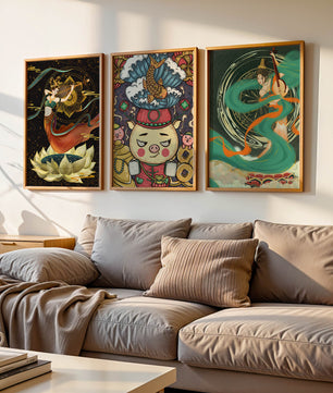 Ensemble d'art asiatique avec motifs traditionnels