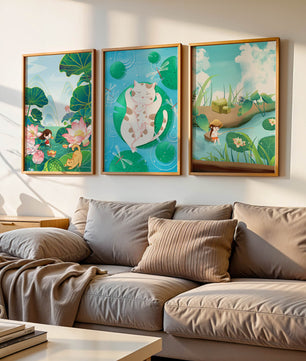 Ensemble d'illustrations artistiques pour enfants avec des chats et la nature