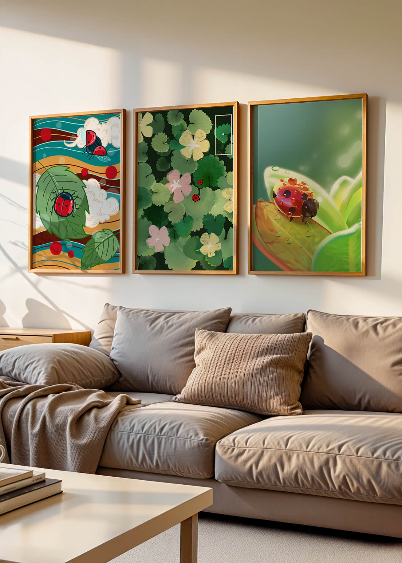 Tríptico De Mariquitas En Estilo Natural Moderno