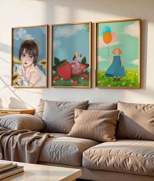 Tríptico de Ilustraciones en Marcos de Madera