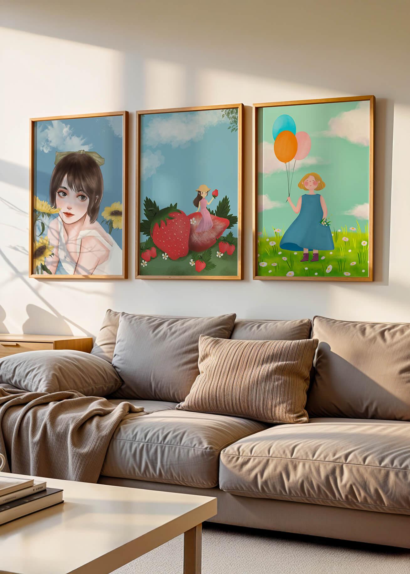 Tríptico de Ilustraciones en Marcos de Madera