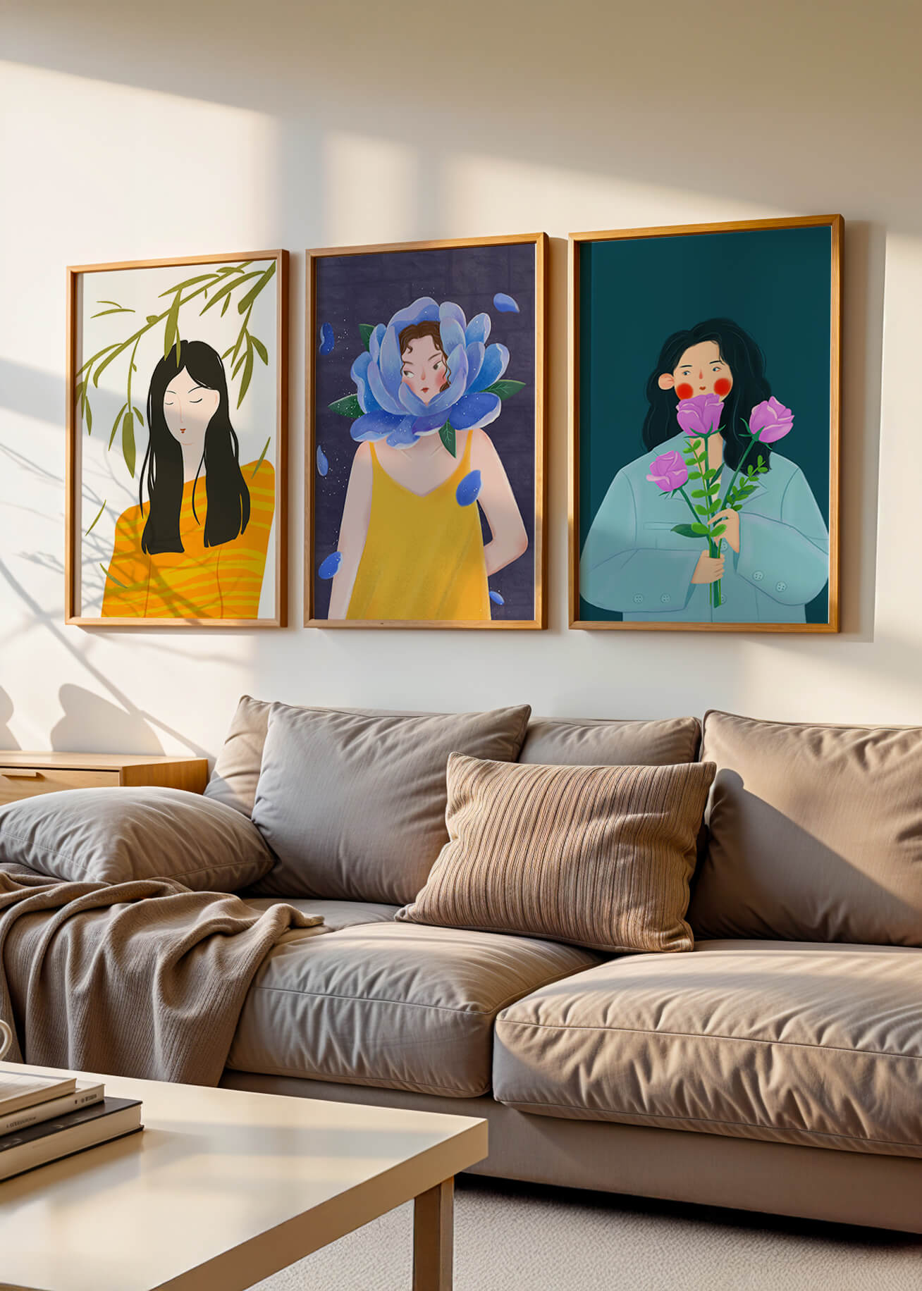 Ensemble de trois illustrations modernes sans cadre