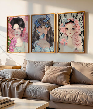 Pinturas De Retratos Femeninos Con Flores Y Mariposas