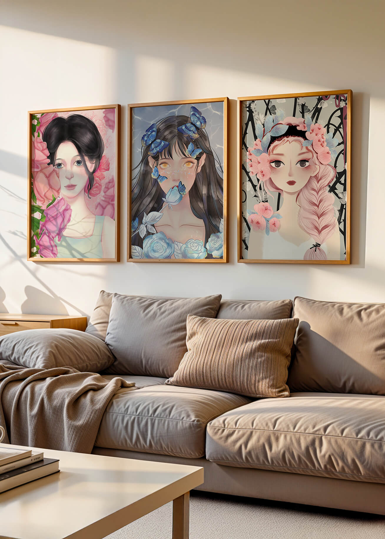 Pinturas De Retratos Femeninos Con Flores Y Mariposas