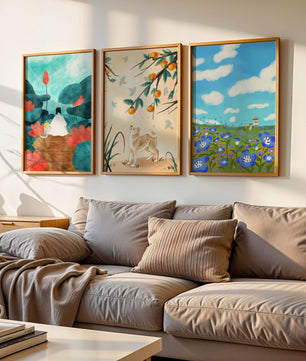 Ensemble de peintures artistiques avec des éléments naturels et des animaux