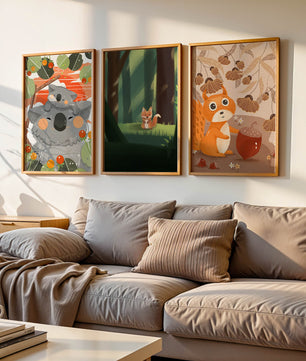 Triptyque d’Animaux de la Forêt en Style Enfantin