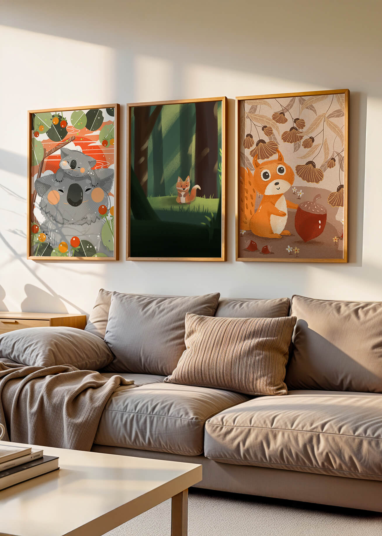 Tríptico de Animales del Bosque en Estilo Infantil