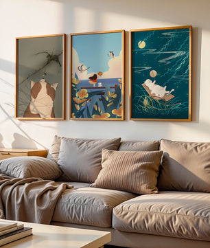 Triptyque d’Art avec Animaux et Paysages Illustrés
