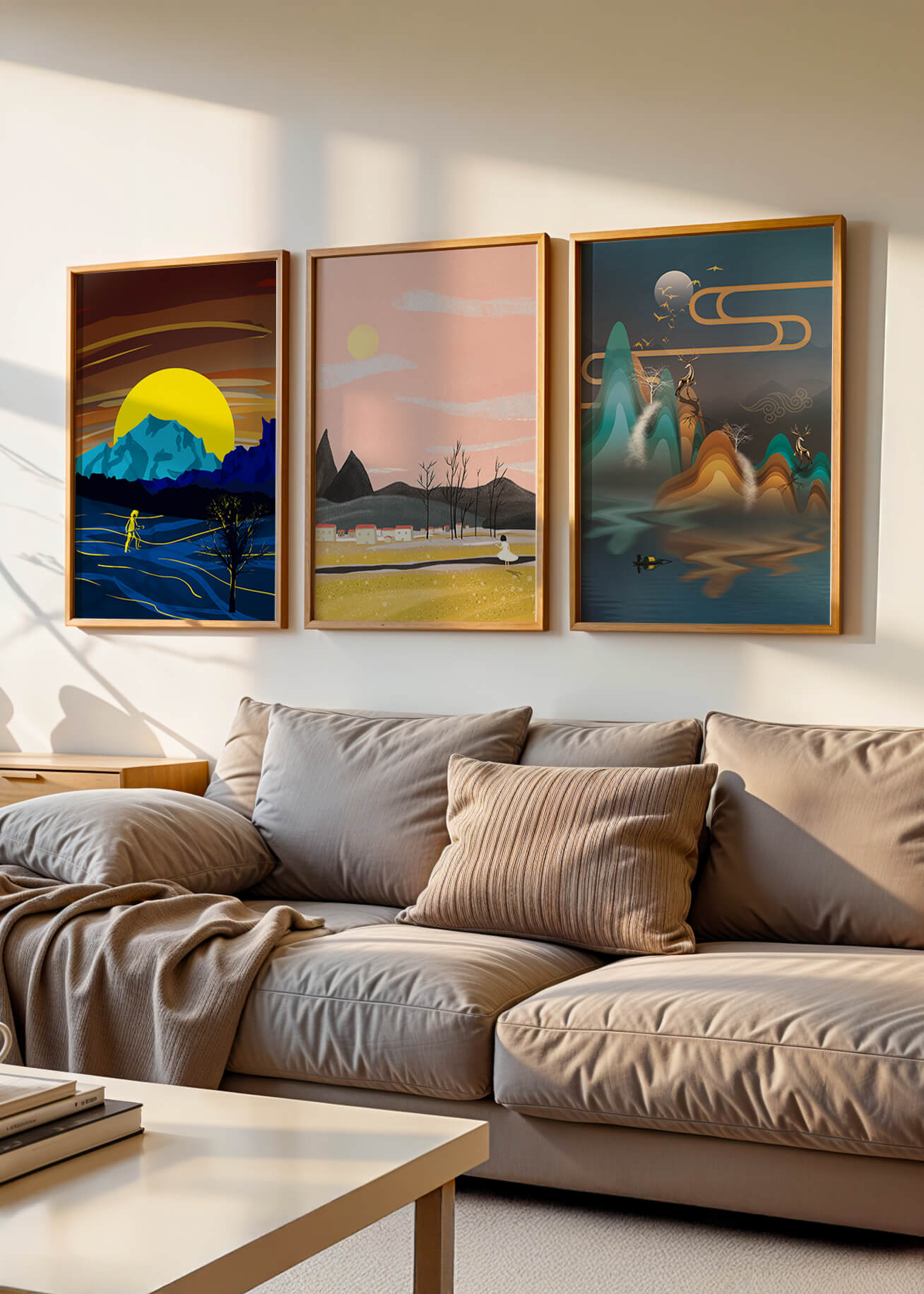 Tríptico de Paisajes Contemporáneos en Colores Vibrantes