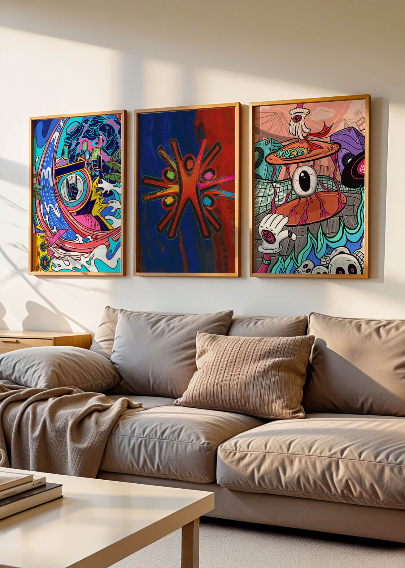 Conjunto De Obras De Arte Moderno Con Colores Vibrantes