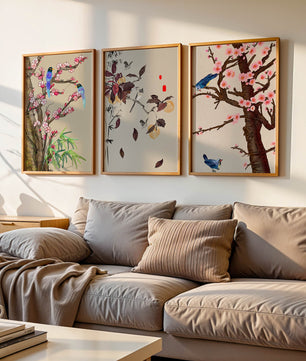 Dreier-Set mit Vogel- und Blumenmotiven im asiatischen Stil