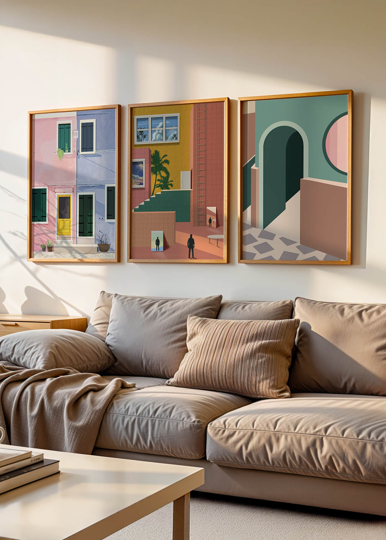 Conjunto De Cuadros Modernos Con Arquitectura Colorida