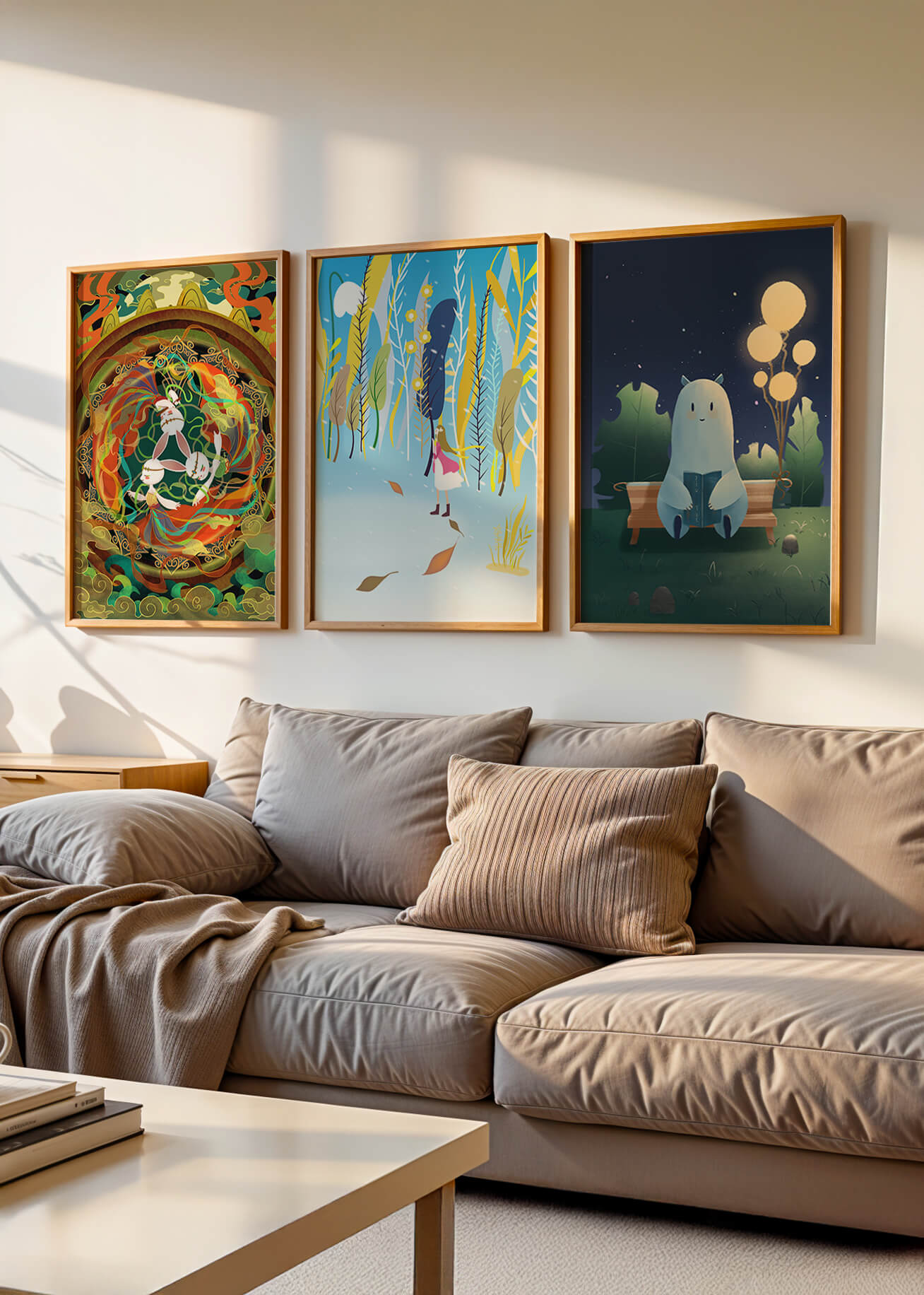 Conjunto De Tres Obras De Arte En Pared Con Elementos Dorados