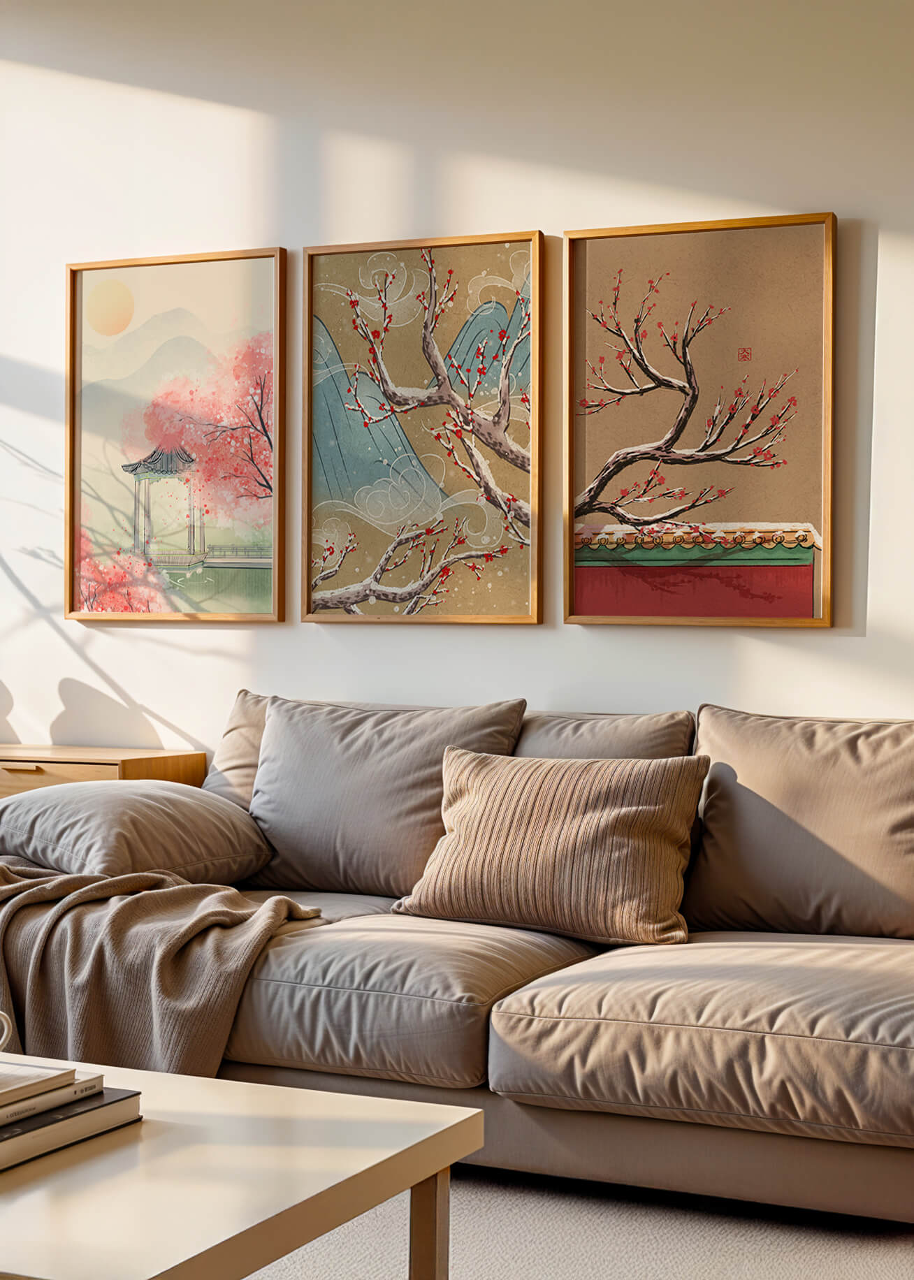 Ensemble de toiles orientales avec fleurs de cerisier