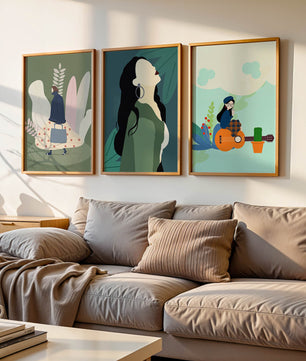 Triptyque d’Illustrations Modernes avec Figures Féminines