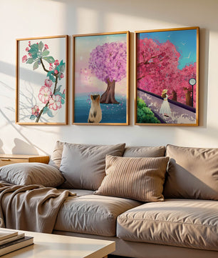 Ensemble d'Impressions Artistiques avec Arbres en Fleurs
